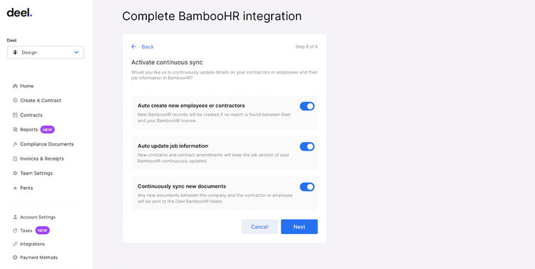 BambooHR integration with Deel