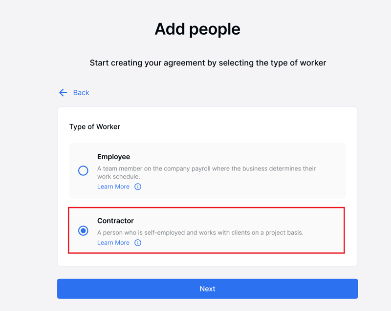 Contract type - contractor