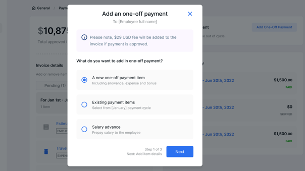 one-off payment
