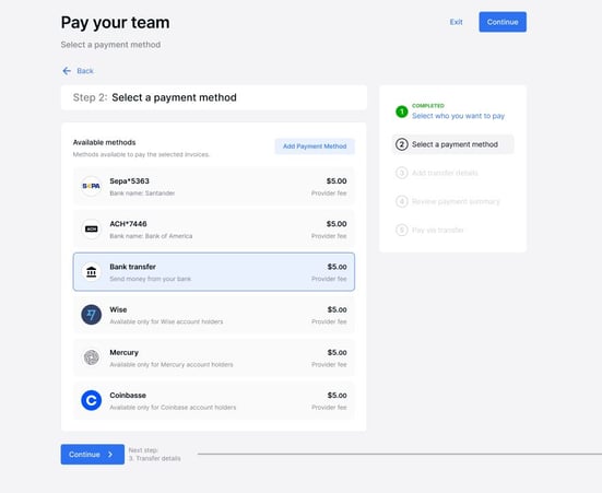 select a payment method