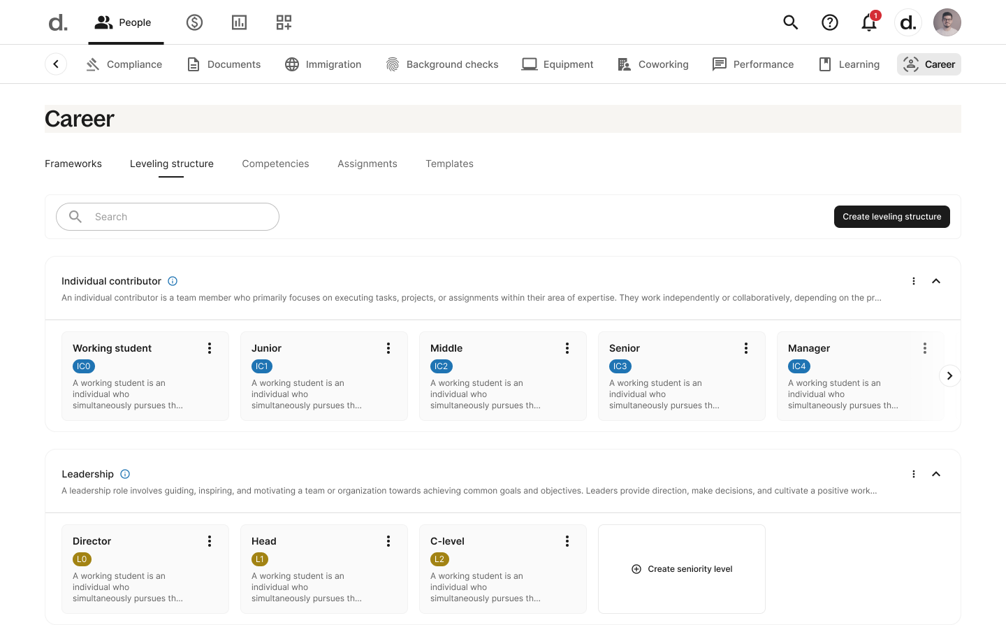 Leveling frameworks on Deel Engage